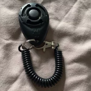 Asiakkaalta J***e saadun kannettavan koiran koulutusklikkerin kuva.