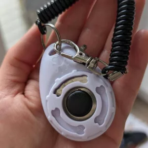 Asiakkaalta K***n saatu kannettava koirankoulutusklikkeri.