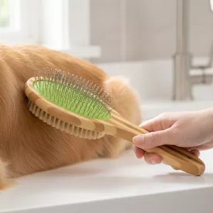 deshedding brush, dog grooming tool, pet grooming tool, double-sided dog brush, dog hair remover